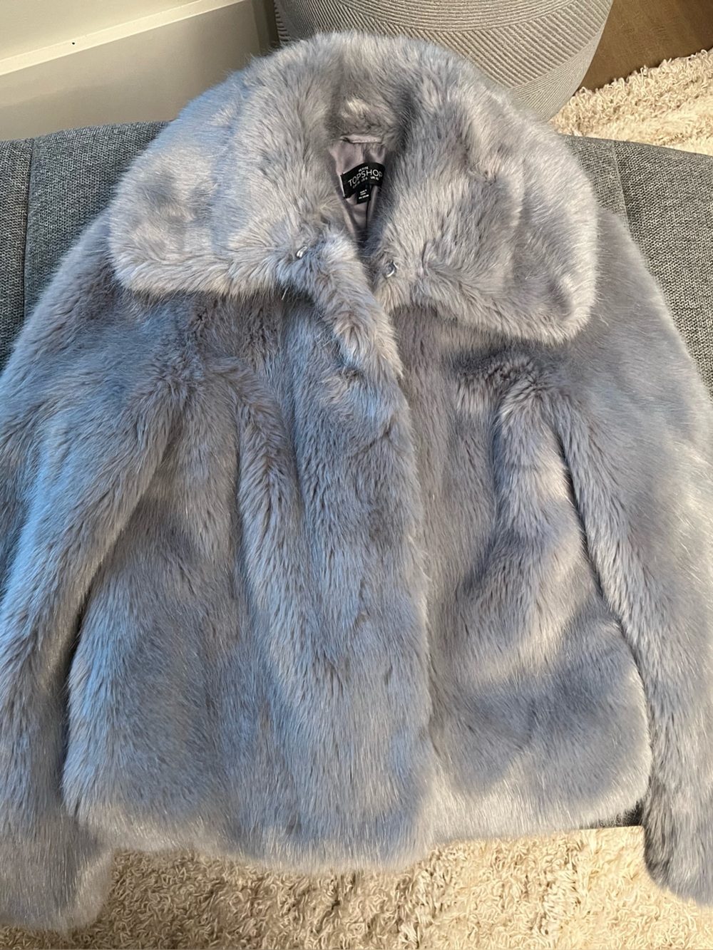 Topshop Light Gray Faux Fur Jacket